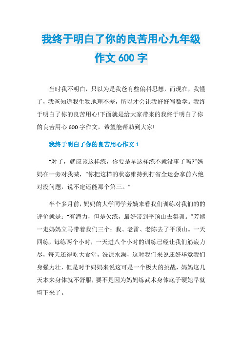 我终于明白了你的良苦用心九年级作文600字