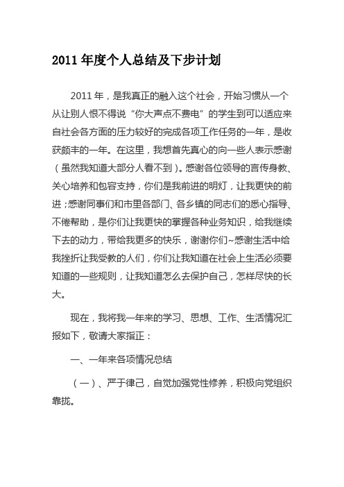 2011年度个人总结及下步计划