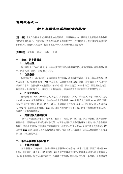 新丰县城镇体系规划研究专题报告范文