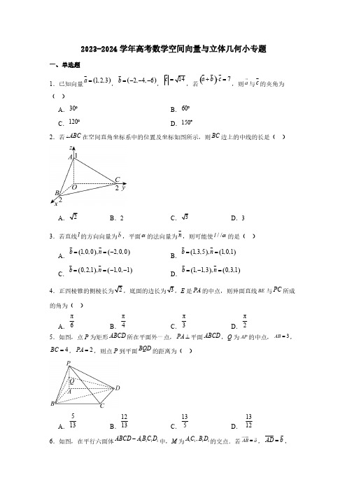 2023-2024学年高考数学空间向量与立体几何专项练习题(附答案)