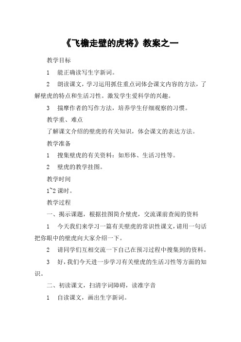 《飞檐走壁的虎将》教案之一