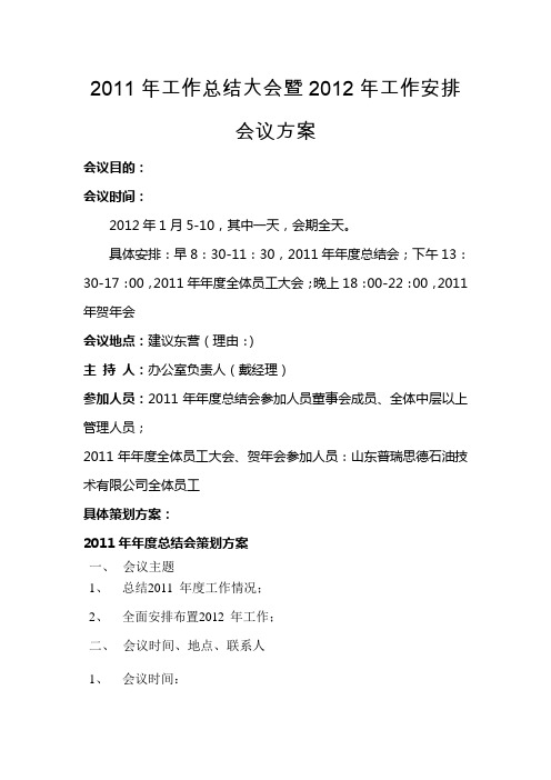 2012年工作大会会议安排