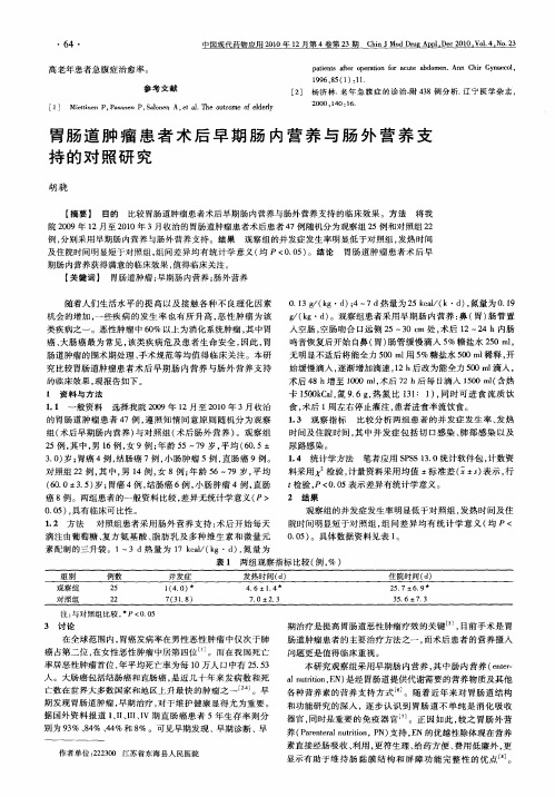 胃肠道肿瘤患者术后早期肠内营养与肠外营养支持的对照研究