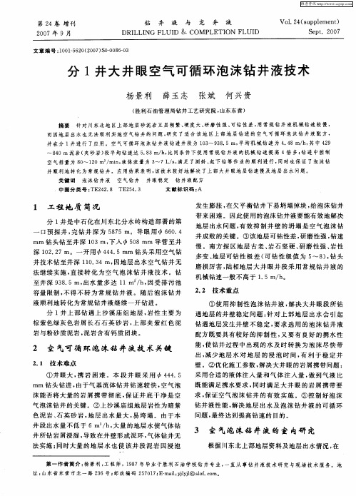 分1井大井眼空气可循环泡沫钻井液技术