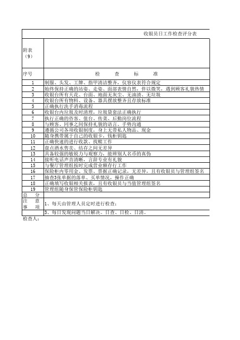 收银员日工作检查表
