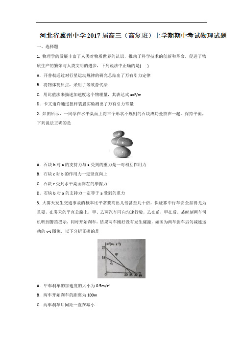 河北省冀州中学2018届高三高复班上学期期中考试物理试