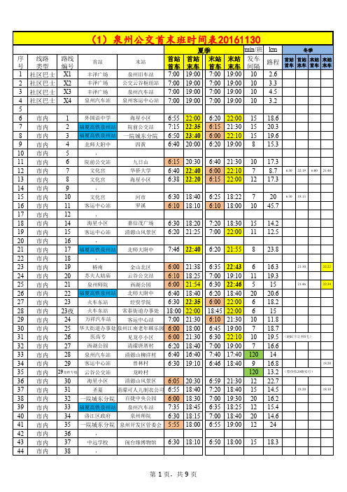 泉州公交首末班时间表pdf版