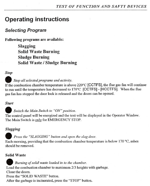 焚烧炉OPERATING INSTRUCTIONS & TROUBLE SHOOTING