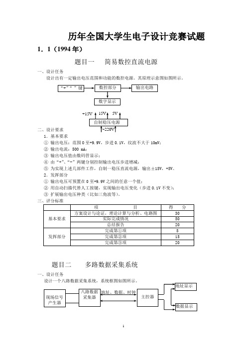 历年全国大学生电子设计竞赛试题