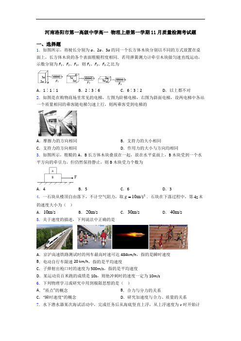 河南洛阳市第一高级中学高一 物理上册第一学期11月质量检测考试题