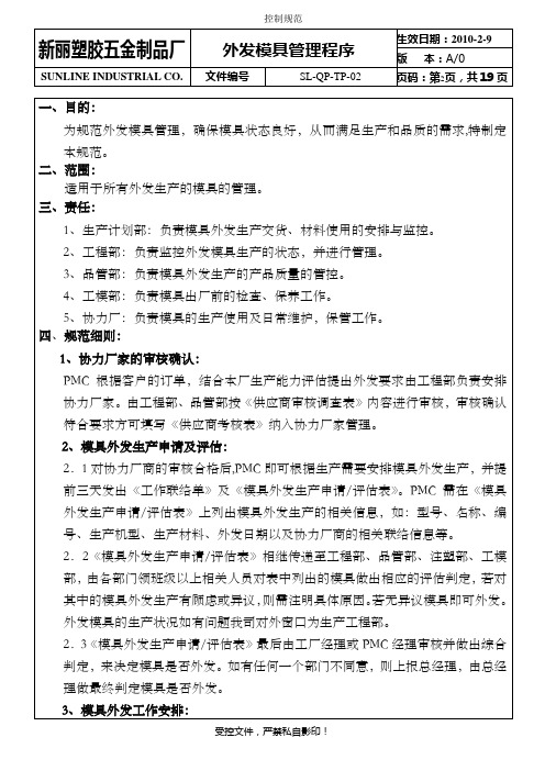SLQPTP02外发模具管理程序