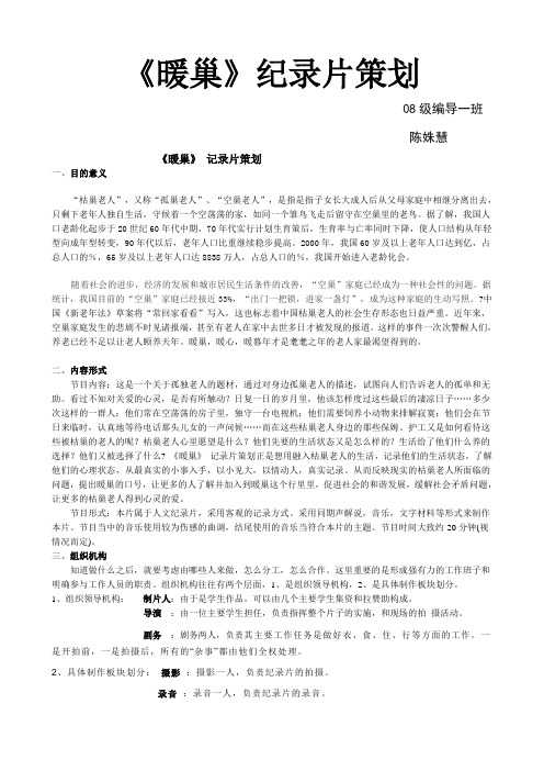 暖巢纪录片策划