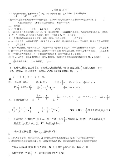 2010年六年级数学毕业模拟测试试题1