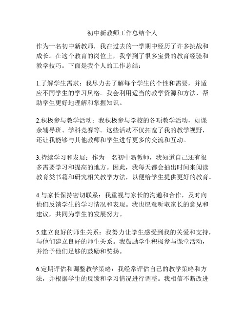 初中新教师工作总结个人