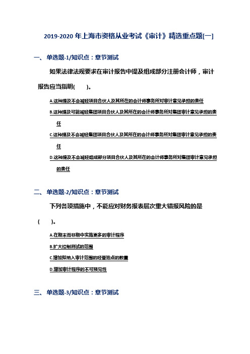 2019-2020年上海市资格从业考试《审计》精选重点题[一]