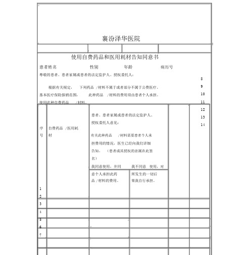 自费药品告知书(住院)