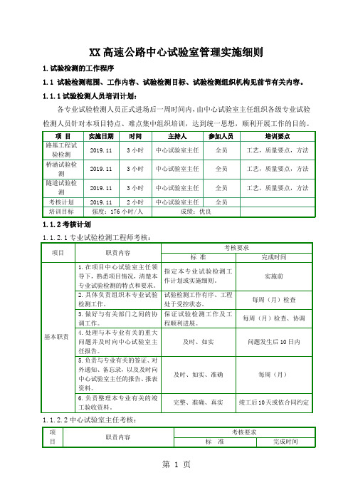XX高速公路中心试验室管理实施细则模板53页word