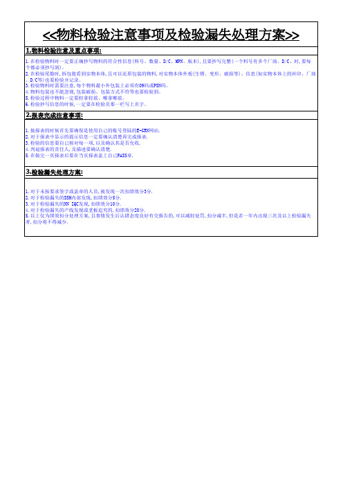 物料检验注意事项及检验漏失处理方案