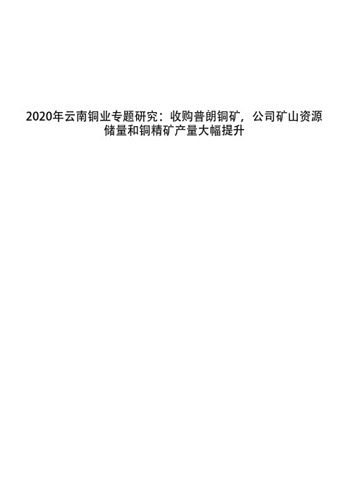 2020年云南铜业专题研究：收购普朗铜矿,公司矿山资源储量和铜精矿产量大幅提升