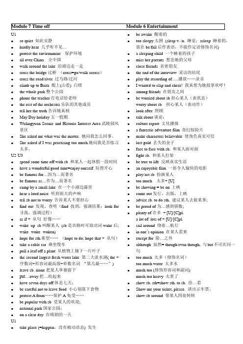 八年级英语外研下册 M4~M7短语总结