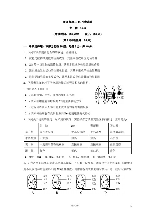 8 生物-2016届高三上学期11月月考生物试题