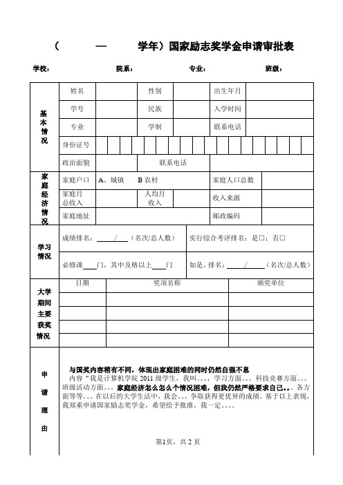 年国家励志奖学金申请表-填写模板(到学工处网站下载2012年新表填写,旧表会有格式不一样地方)