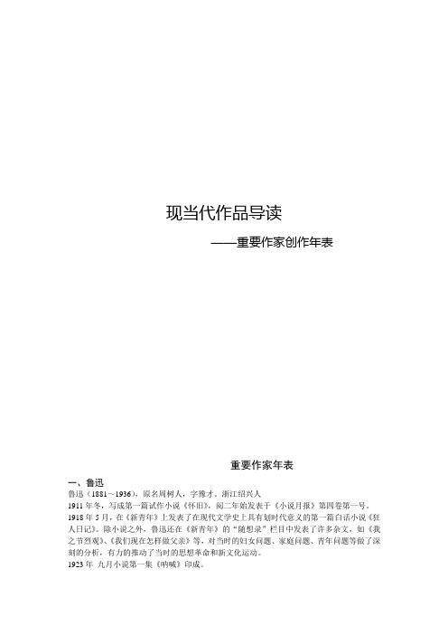 重要作家年表