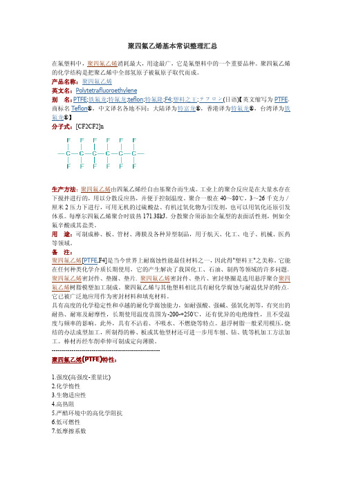聚四氟乙烯基本常识整理汇总