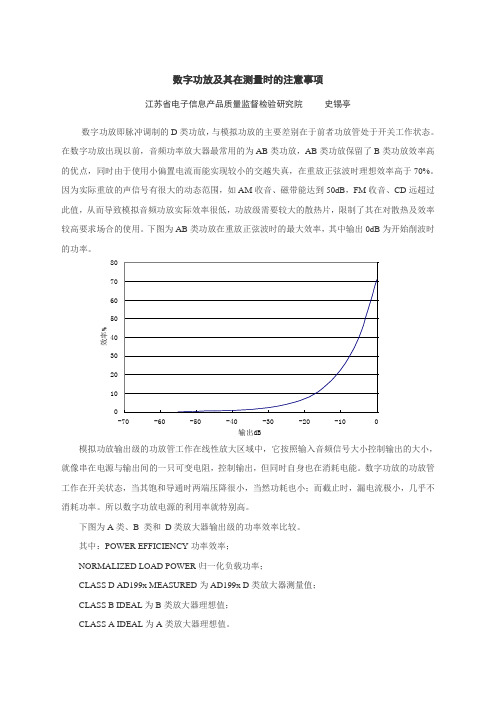 数字功放即PWM调制的D类功放,与模拟功放的主要