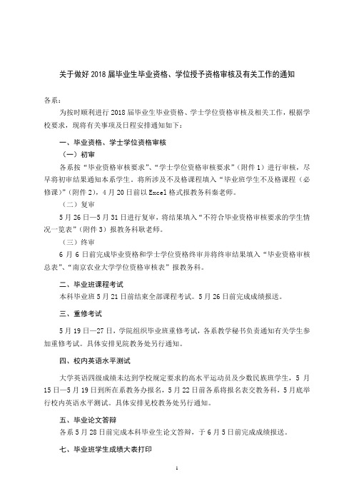 关于做好2018届毕业生毕业资格、学位授予资格审核及有关工