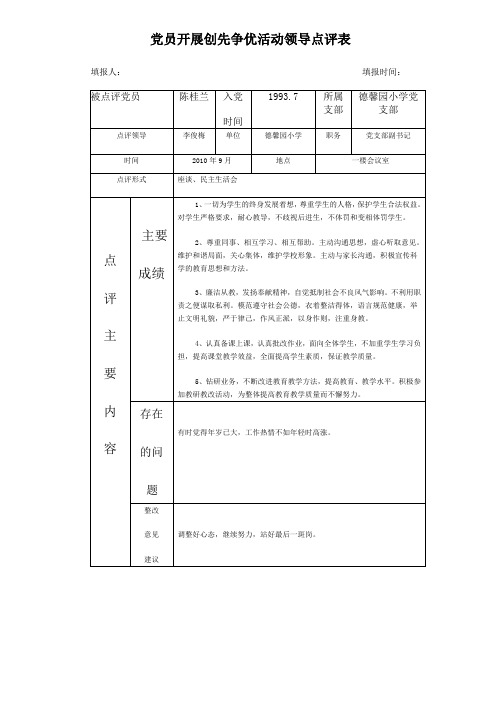 (领导管理技能)党员开展创先争优活动领导点评表