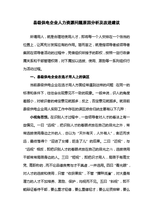 县级供电企业人力资源问题原因分析及改进建议