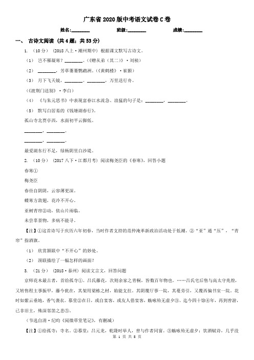 广东省2020版中考语文试卷C卷(考试)