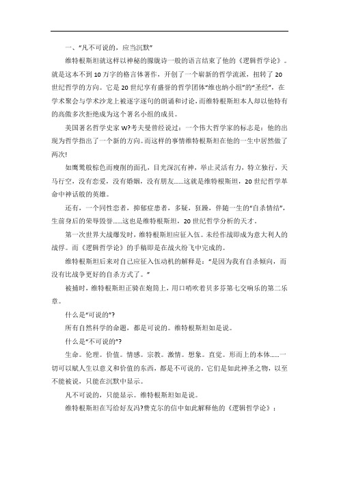 关于维特根斯坦的哲学札记
