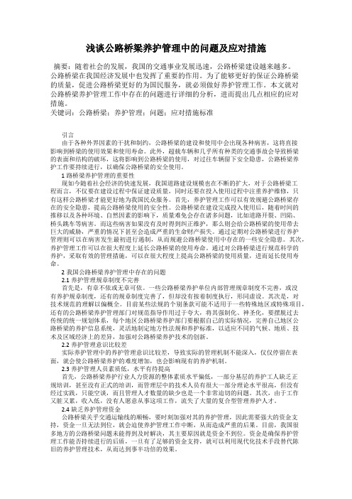 浅谈公路桥梁养护管理中的问题及应对措施