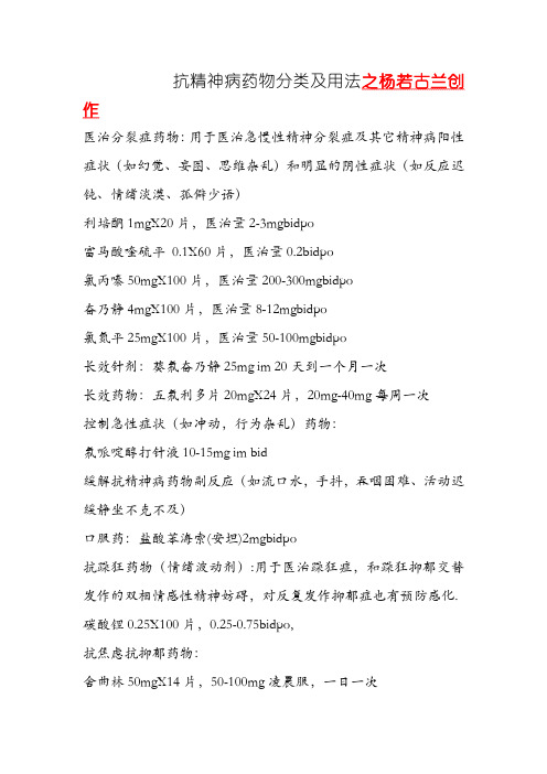 精神科常用药物分类汇总
