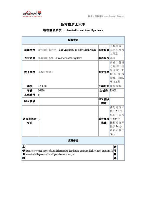 新南威尔士大学地理信息系统本科专业