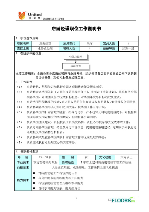 岗位说明书-展厅部经理