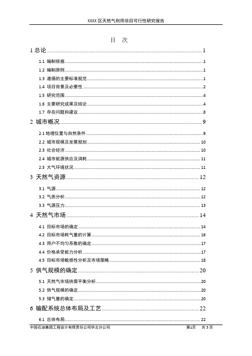XX市XX区天然气利用项目可行性研究报告