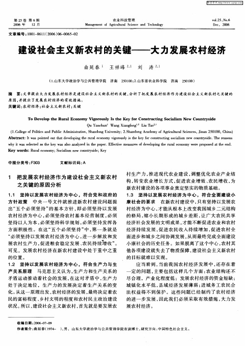 建设社会主义新农村的关键——大力发展农村经济