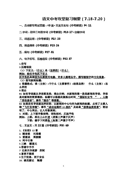 2020语文中考复习纲要(广东)