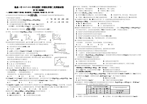 安徽省临泉一中2015-2016学年度第二学期化学第二次周练试卷
