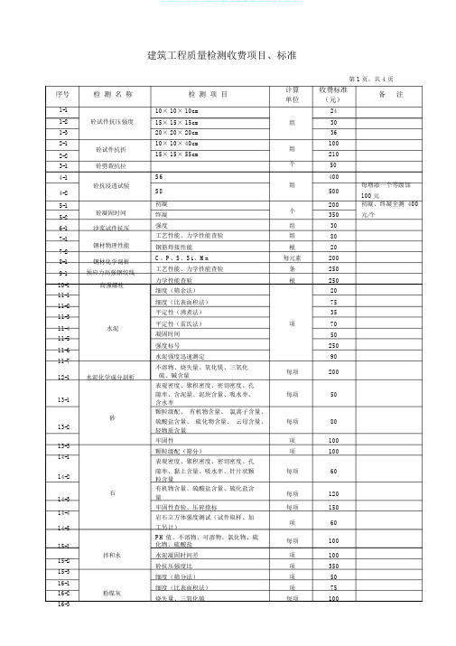 (完整版)建筑工程质量检测收费项目及标准表