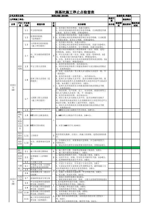 深基坑施工停止点检查表