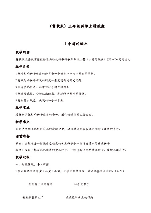 冀教版小学科学五年级上册：《1小苗的诞生_》教案_(1)【精品】