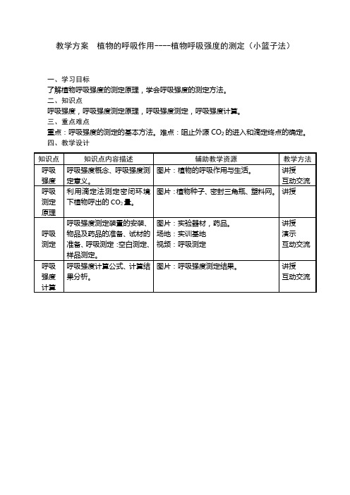 教学方案植物呼吸强度的测定.
