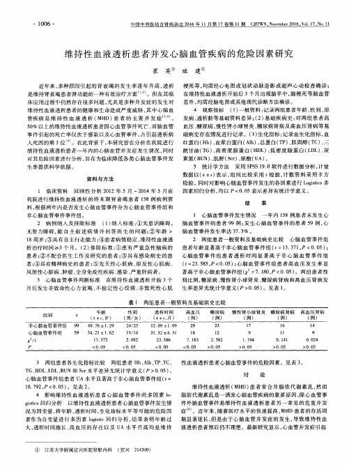 维持性血液透析患者并发心脑血管疾病的危险因素研究