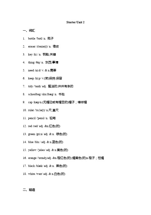 StarterUnit2词汇短语句型汇总练习人教版英语七年级上册