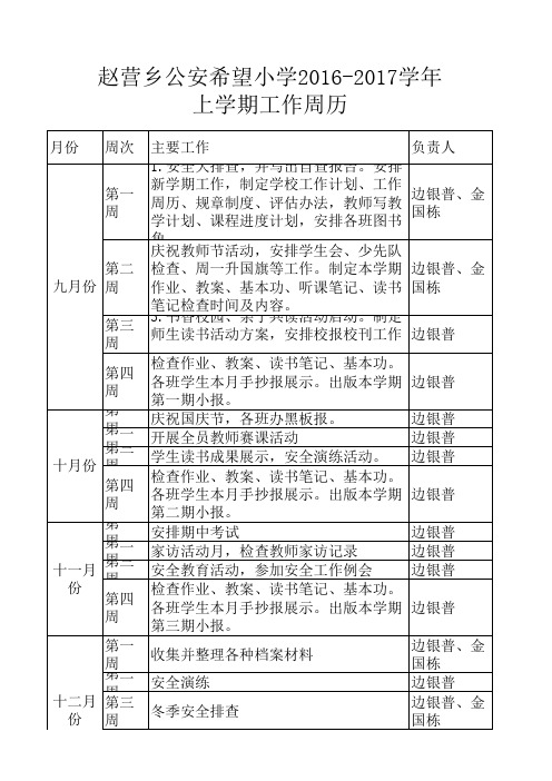 2016-2017上工作周历