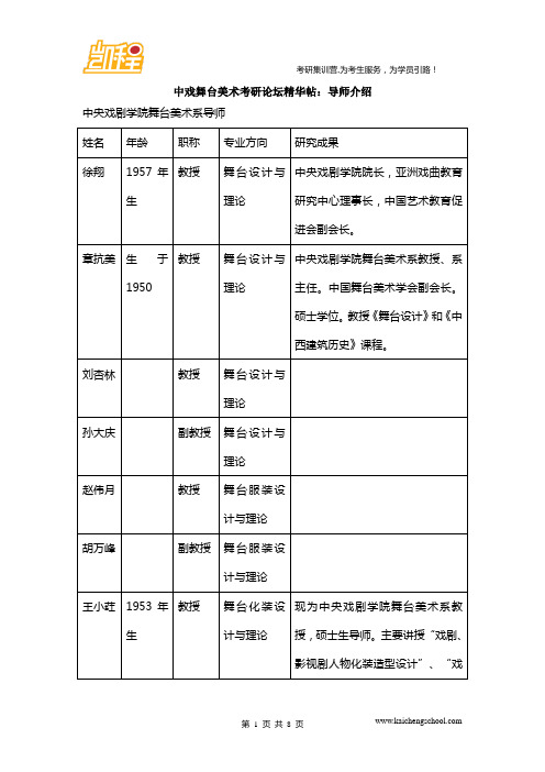 中戏舞台美术考研论坛精华帖：导师介绍